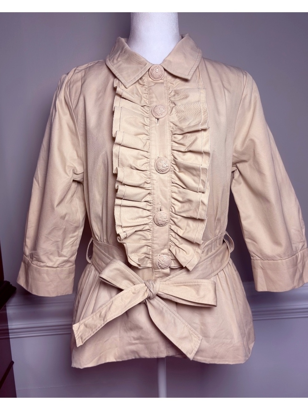 Manoush for Anthropologie Y2K Romantic Cotton Ruffle Jacket with Toile Lining L